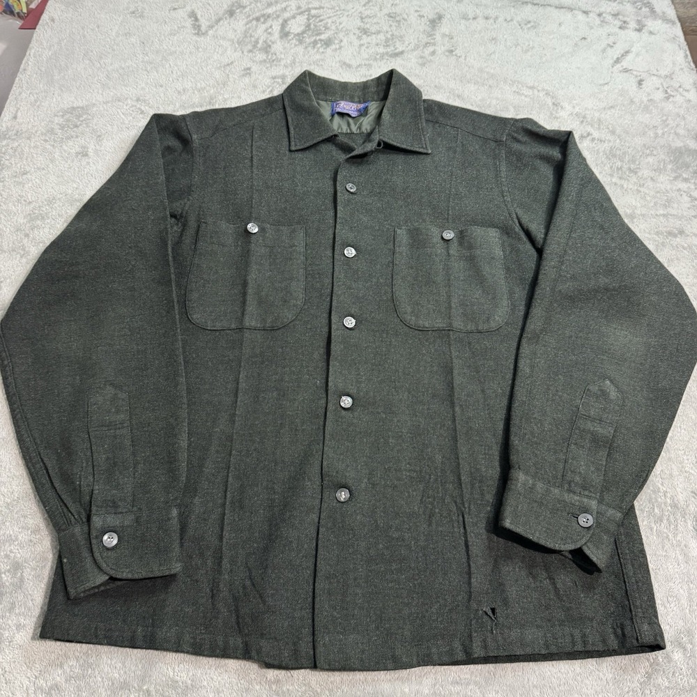 VTG 1950's Pendleton Wool Board Shirt Loop Collar Button Plaid Mens M Green RARE